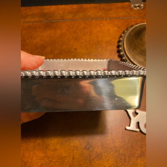 EUC Rare! Retired pieces Mariposa Silver beaded napkin box w/JOY napkin weight - Picture 6 of 16